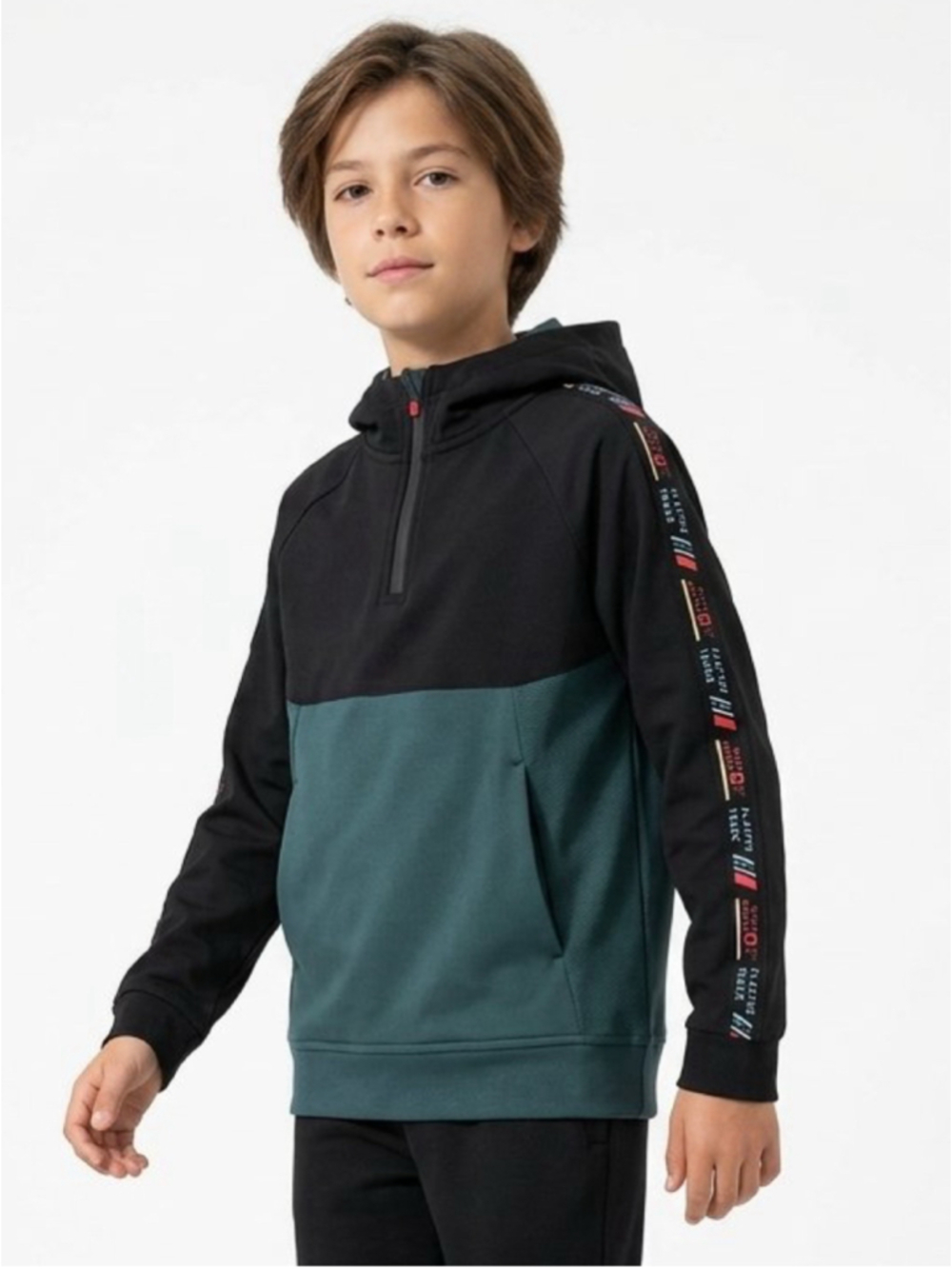 Boys Zara Colorblock Half-Zip Hoodie Black Blue Size 10 - 871